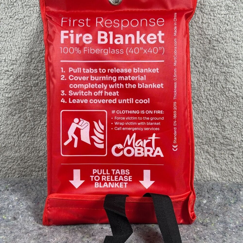 Mart Cobra First Response Emergency Fire Blanket 40" X 40" 100% Fiberglass Flame